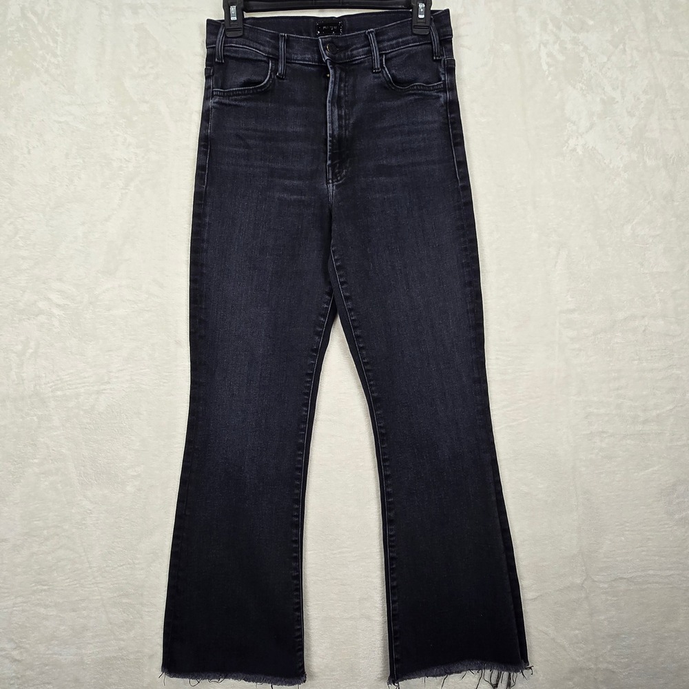 Mother The Hustler Ankle Fray Jeans Encounters At Night Black Flare Size 29
